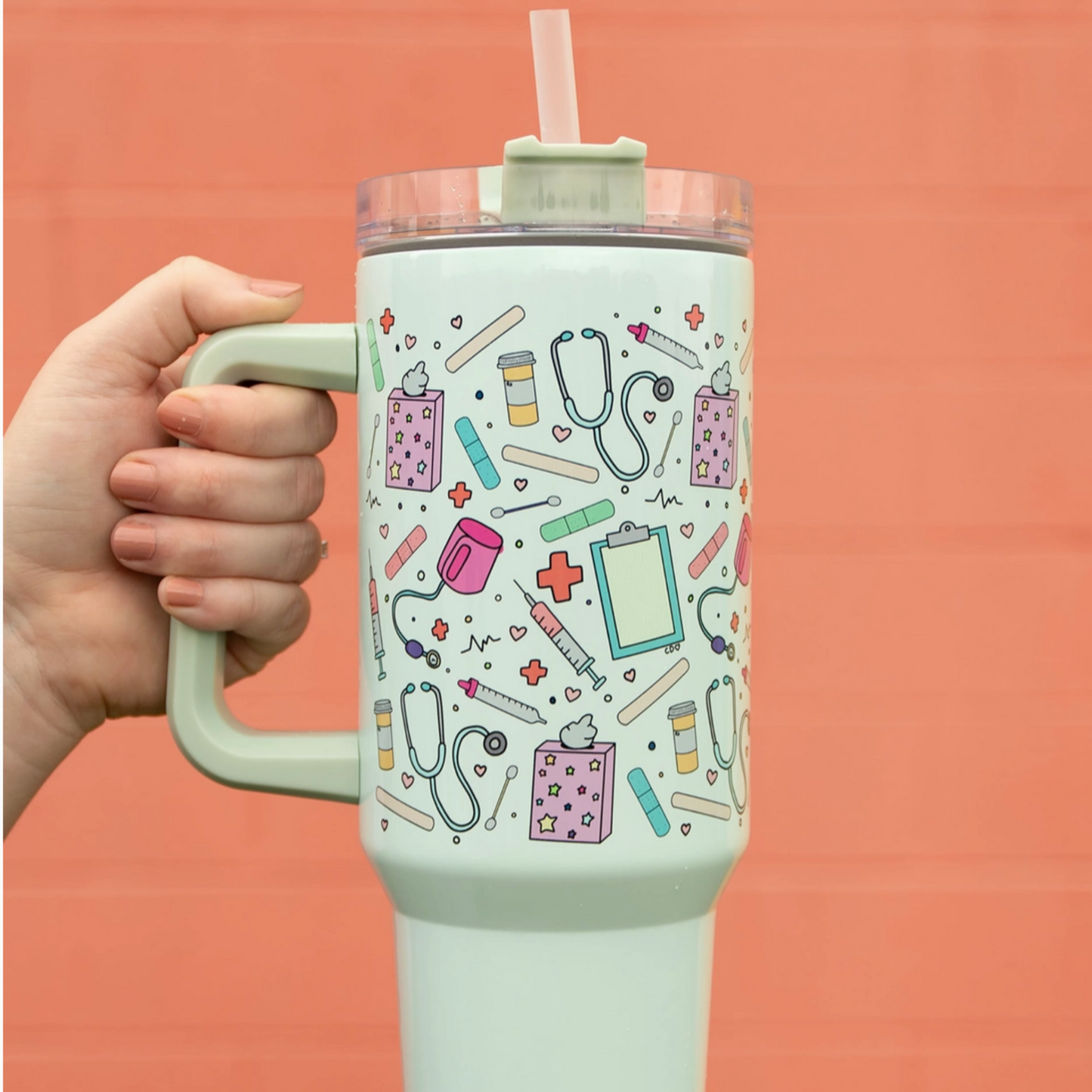 Healthcare Icons 40oz Tumbler with Lid & Straw
