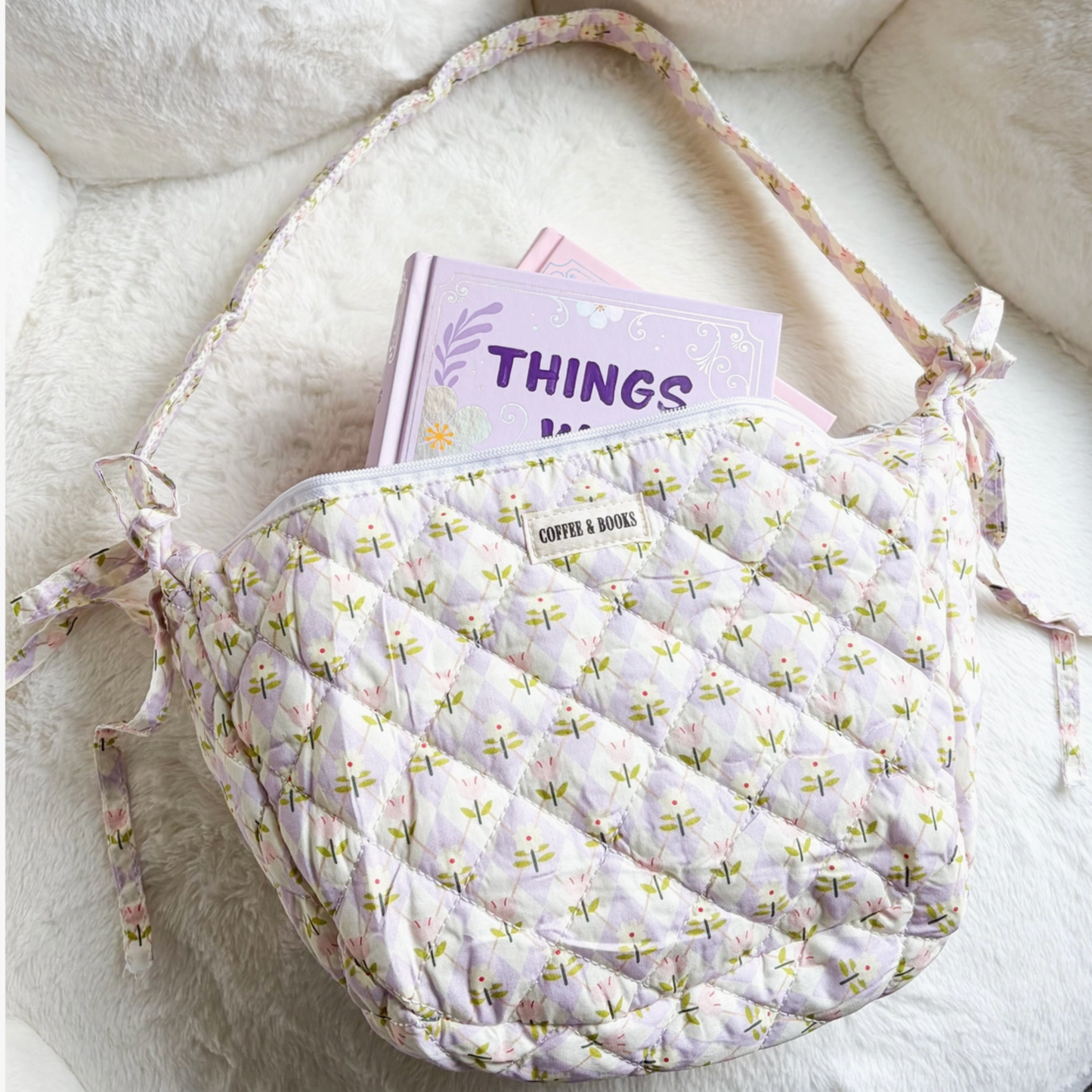Coffee and Books Floral Quilted Bag