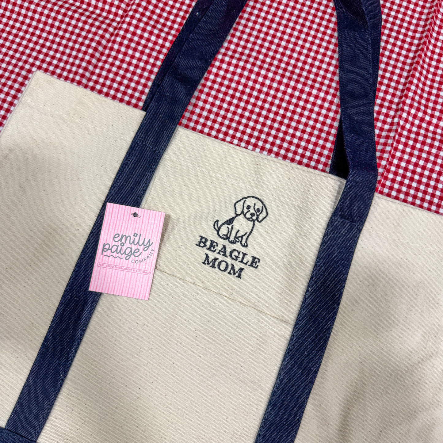 Beagle Mom Embroidered Canvas Tote Bag
