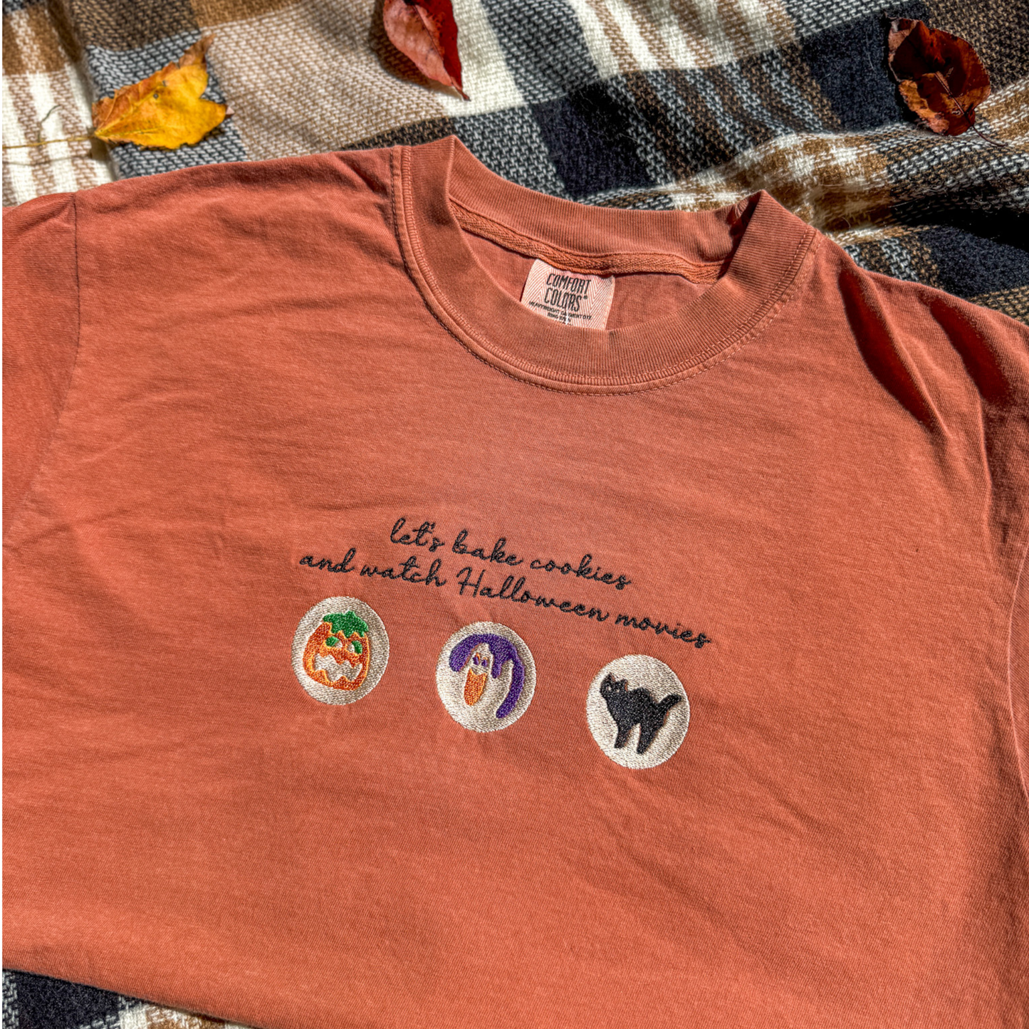 Halloween Movies & Baked Cookies Embroidered Tee