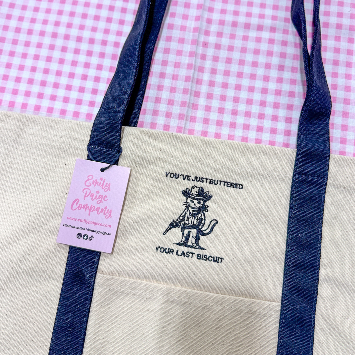 Buttered Your Last Biscuit Embroidered Canvas Tote Bag