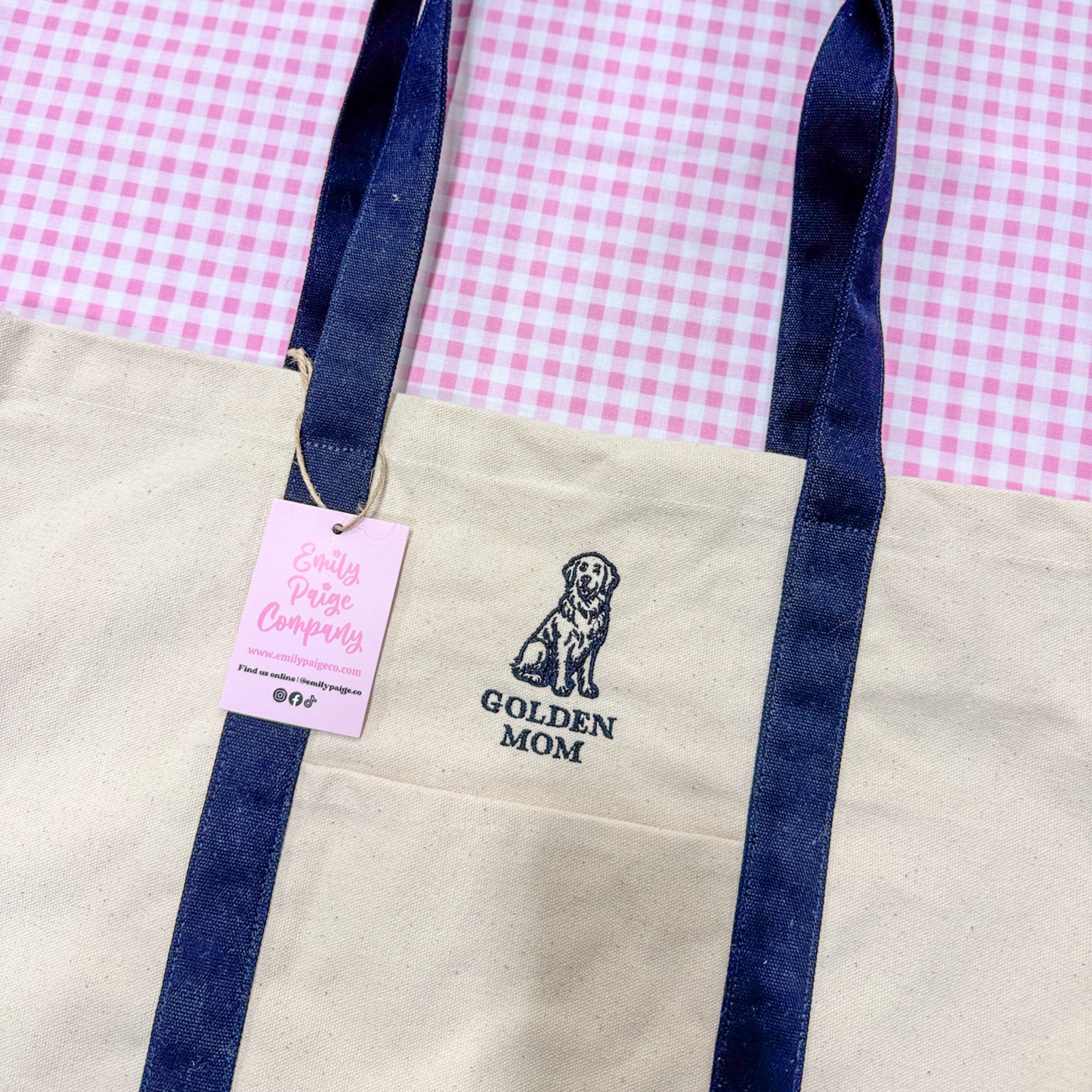 Golden Mom Embroidered Canvas Tote Bag