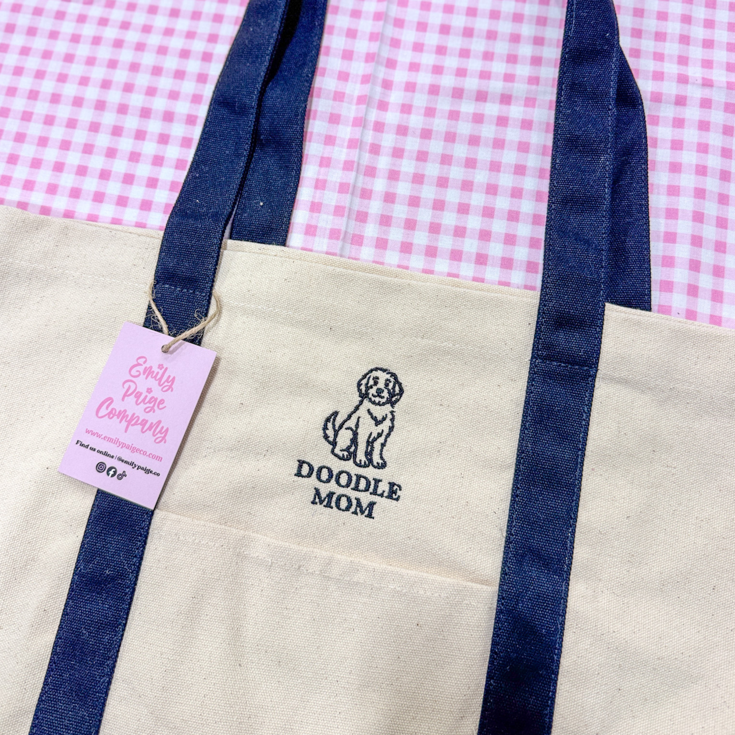 Doodle Mom Embroidered Canvas Tote Bag