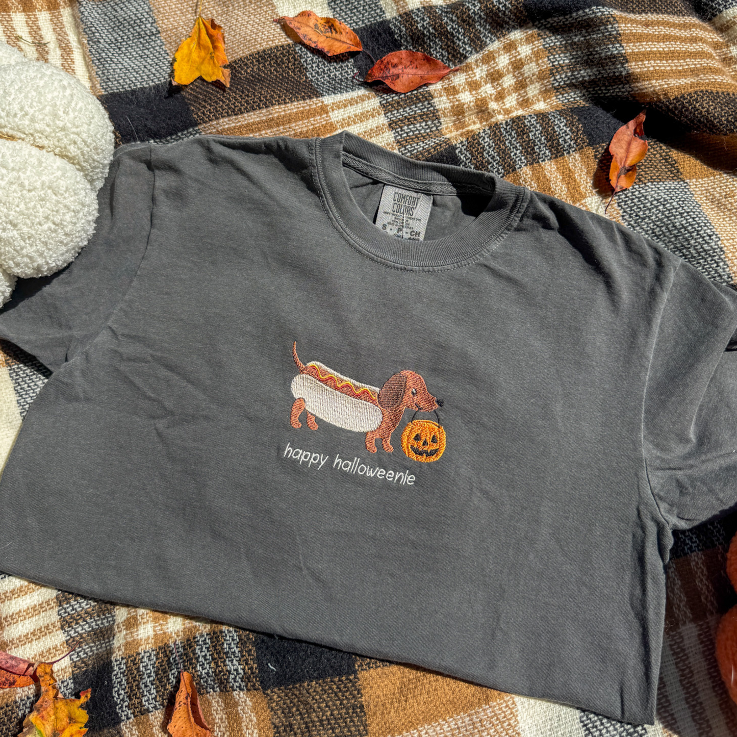 Happy Halloweenie Cropped Embroidered Tee