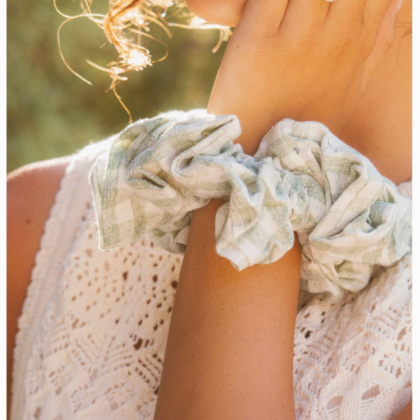 Sage Gingham Jumbo Scrunchie