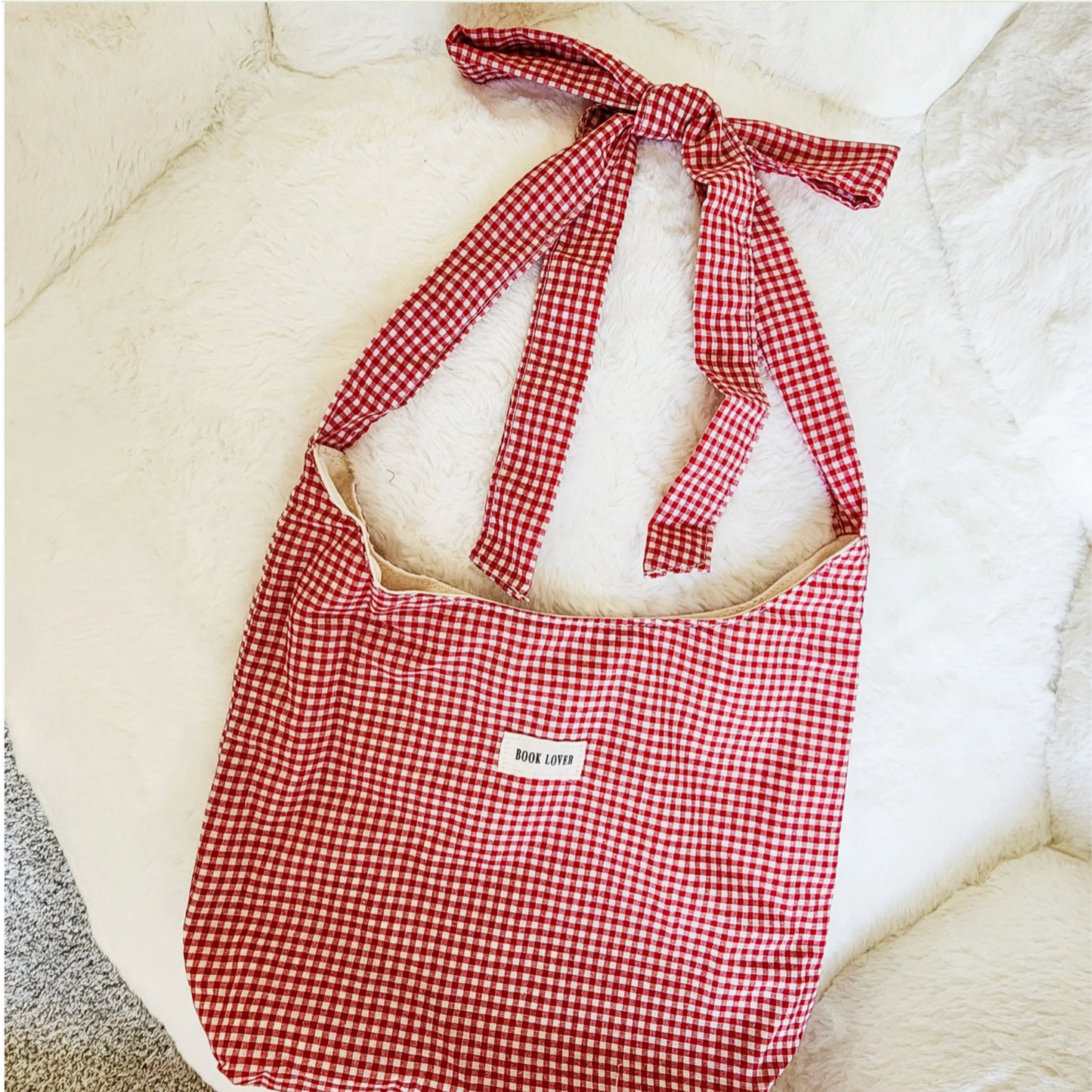 Book Lover Gingham (Adjustable Strap) Tote Bag