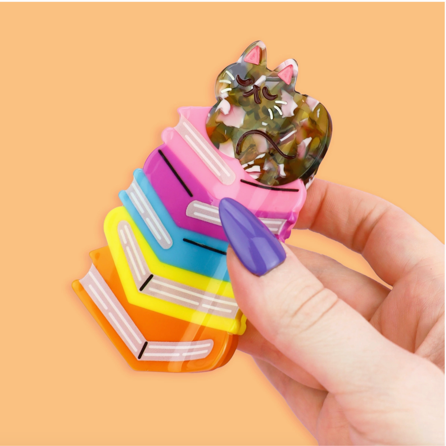 Book Stack Kitty Hair Clip