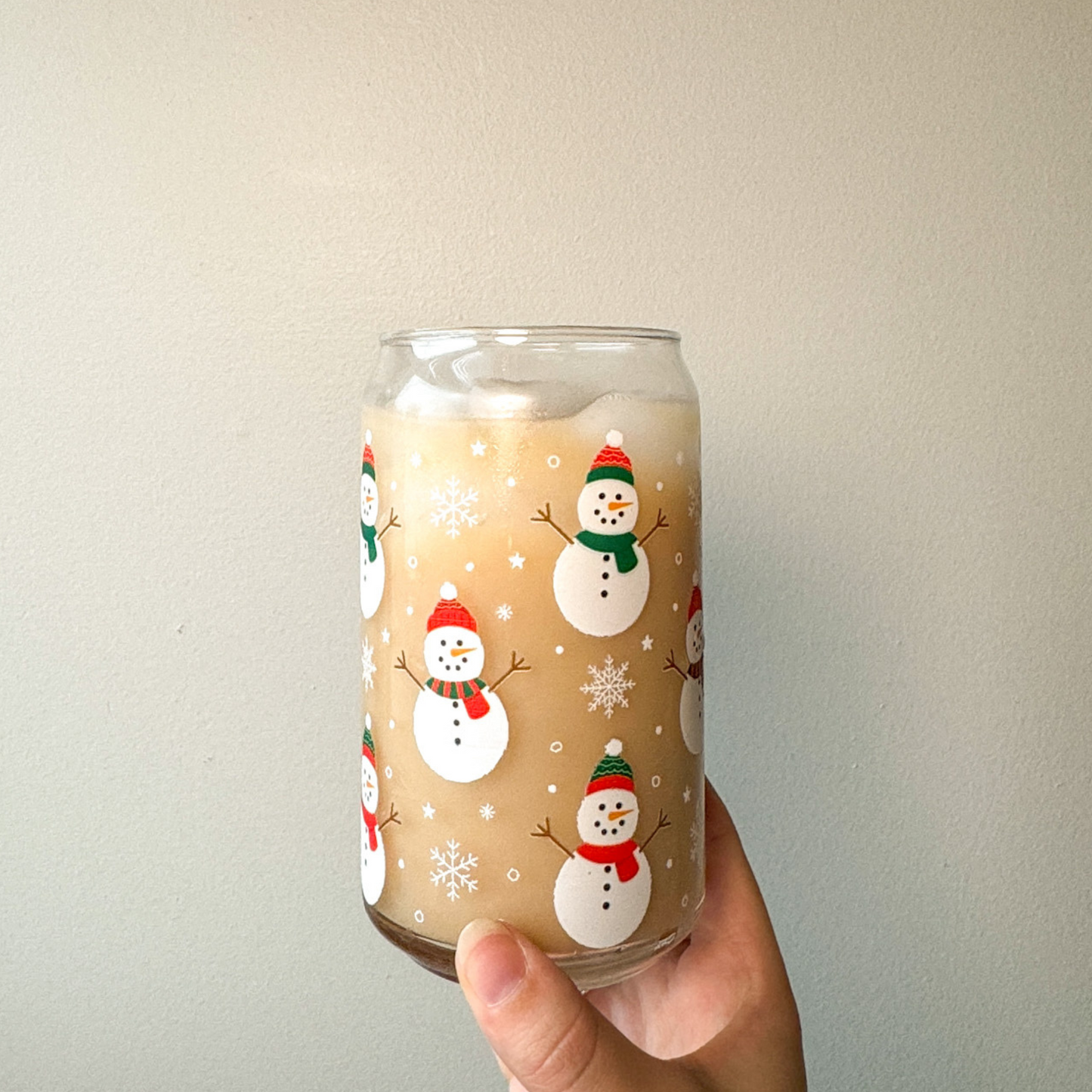 16 oz Snowman Glass Cup