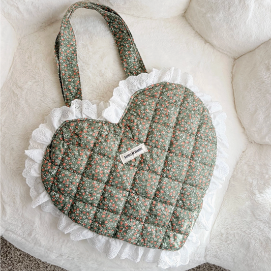 Rather Be Reading Green Quilted Heart Tote Bag
