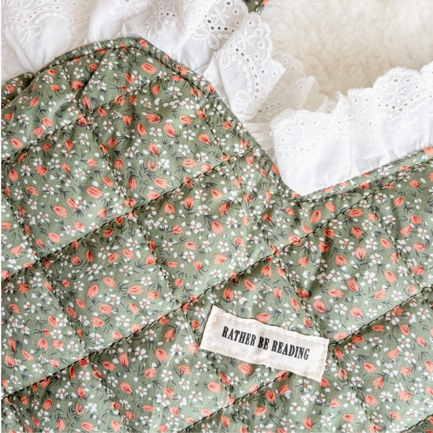 Rather Be Reading Green Quilted Heart Tote Bag