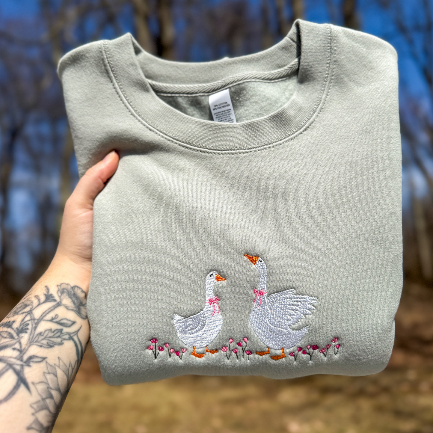 Floral Goose Embroidered Crewneck