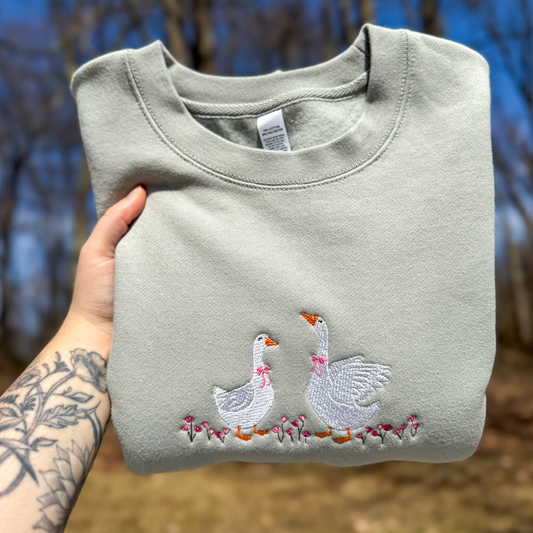 Floral Goose Embroidered Crewneck