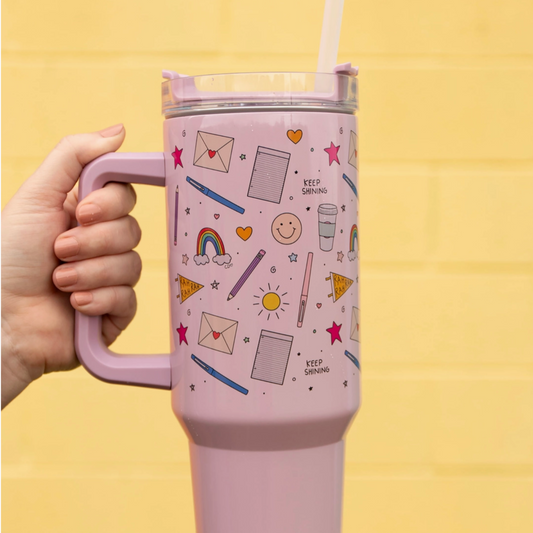 School Doodles 40oz Tumbler with Lid & Straw