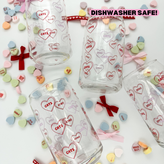 16 oz Cats Candy Heart Glass Cup