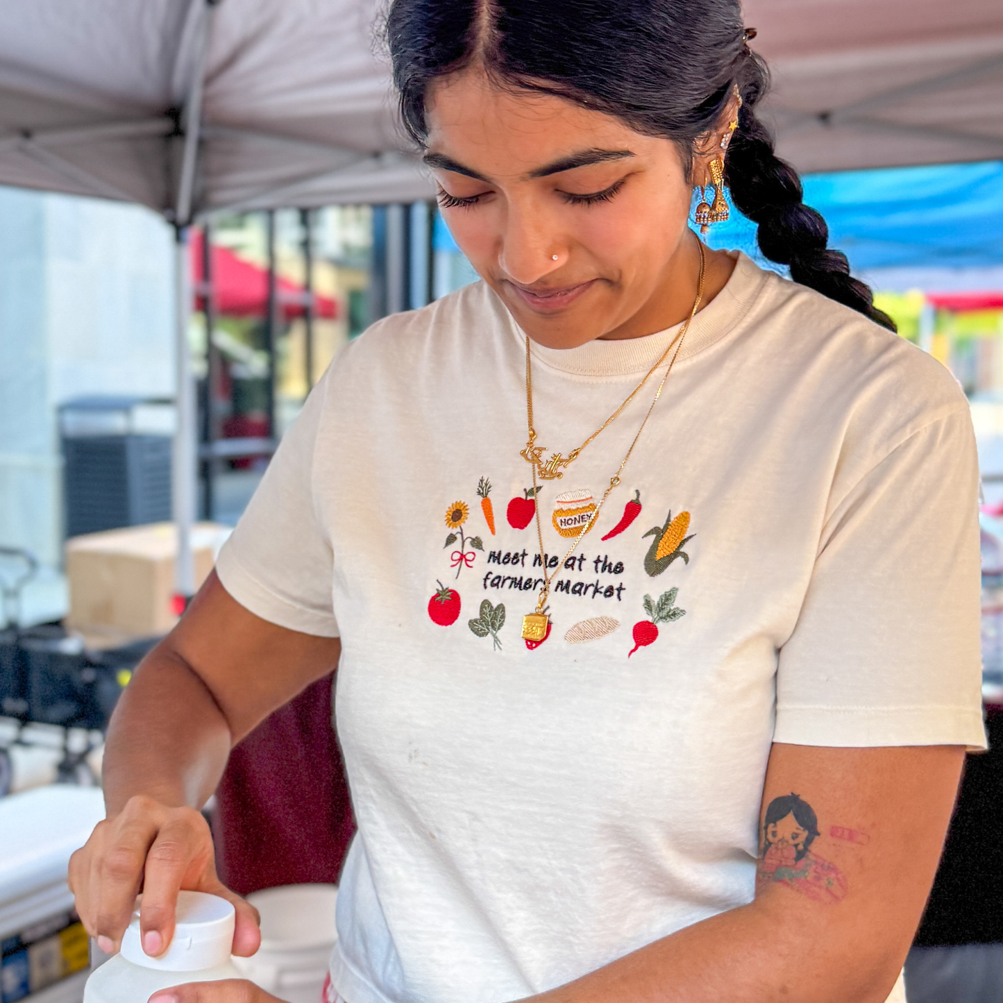 Meet Me at the Farmers Market Boxy Embroidered Tee