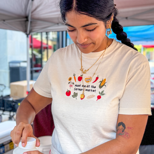 Meet Me at the Farmers Market Boxy Embroidered Tee