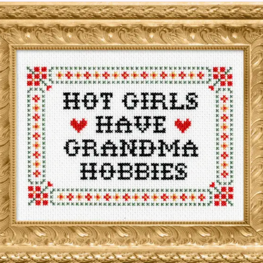 Hot Girls Have Grandma Hobbies Cross Stitch Kit