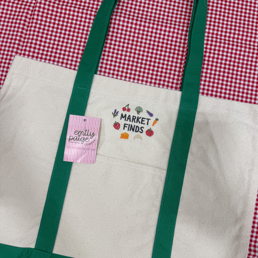 Market Finds Embroidered Canvas Tote Bag