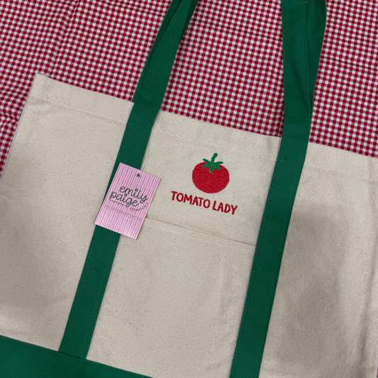 Tomato Lady Embroidered Canvas Tote Bag
