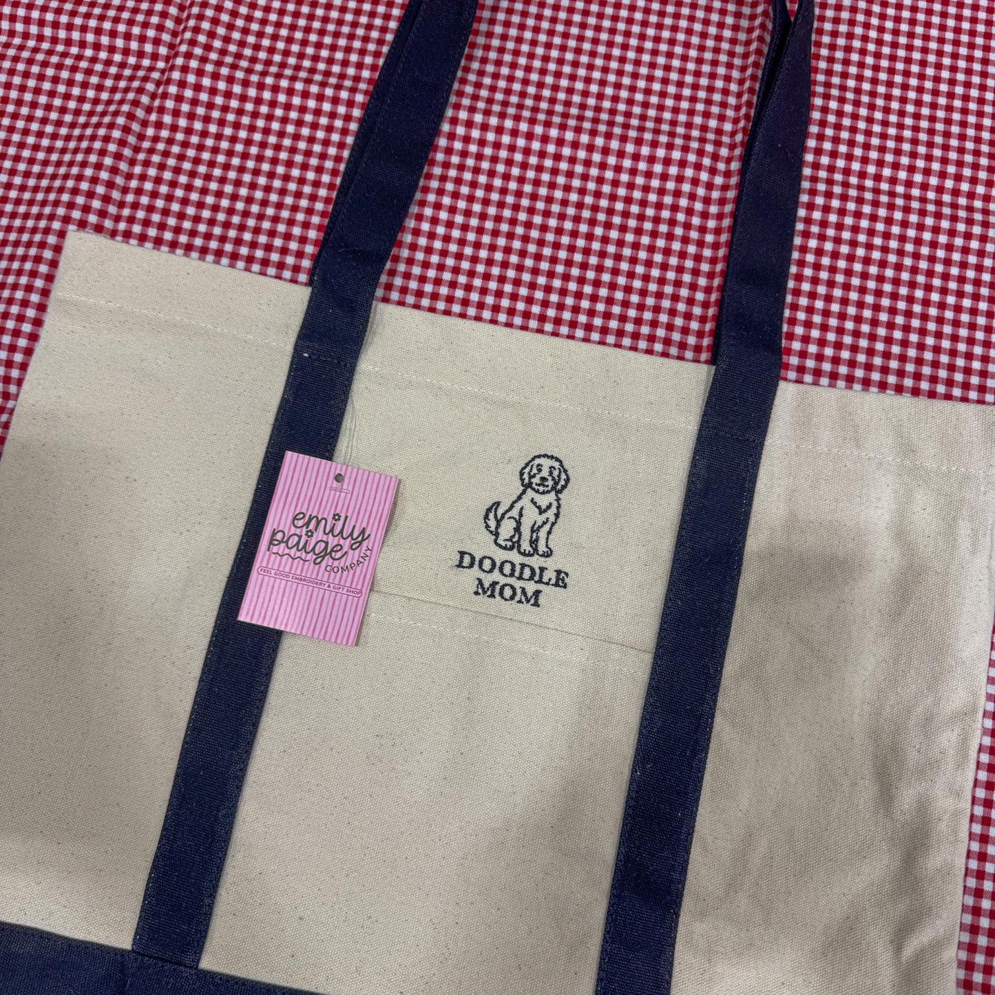 Doodle Mom Embroidered Canvas Tote Bag