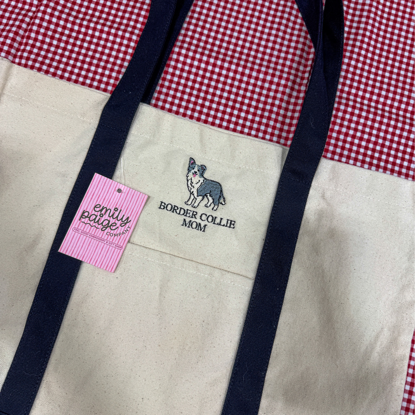 Border Collie Mom Embroidered Canvas Tote Bag