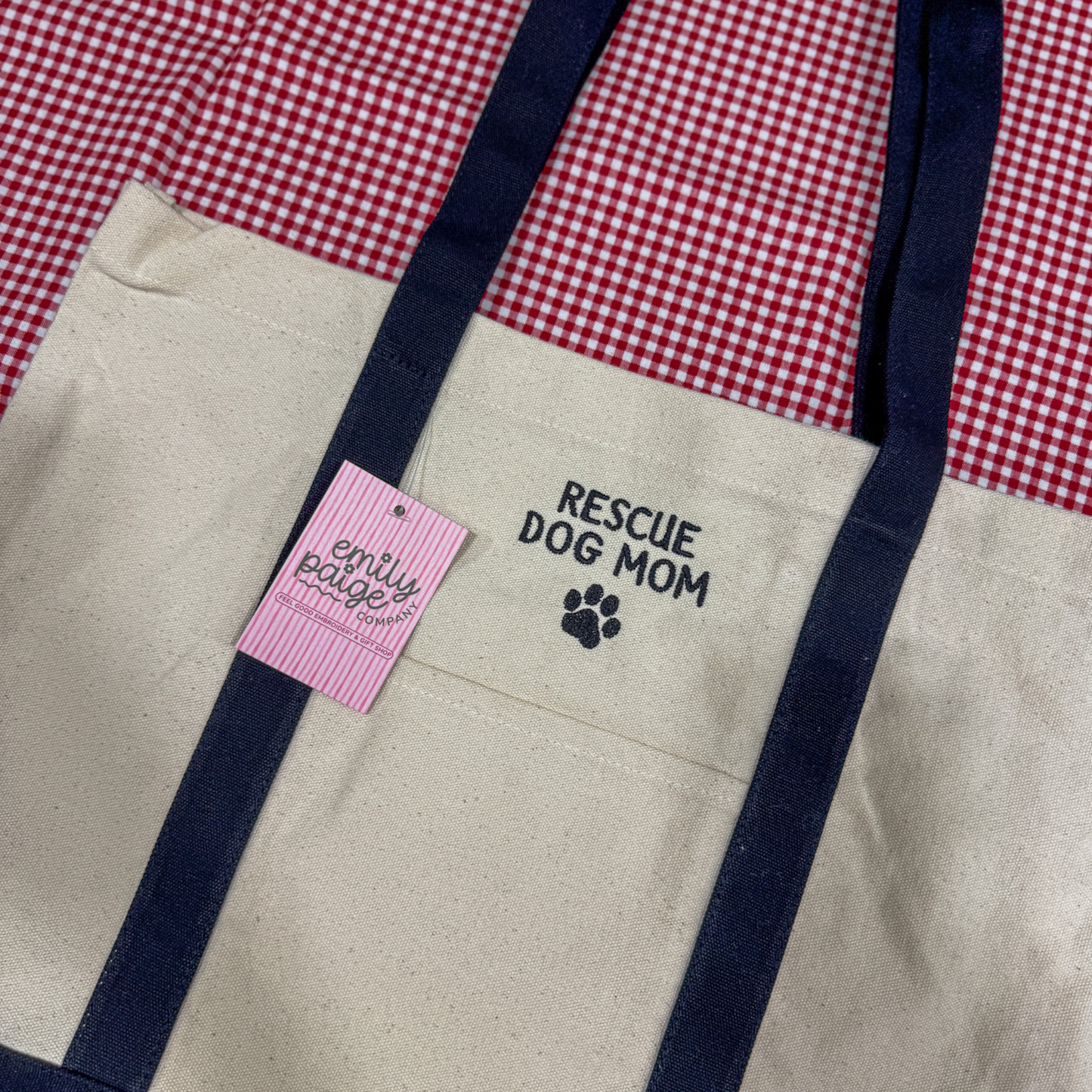 Rescue Dog Mom Embroidered Canvas Tote Bag