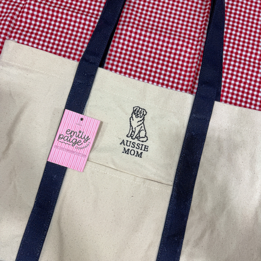 Aussie Mom Embroidered Canvas Tote Bag