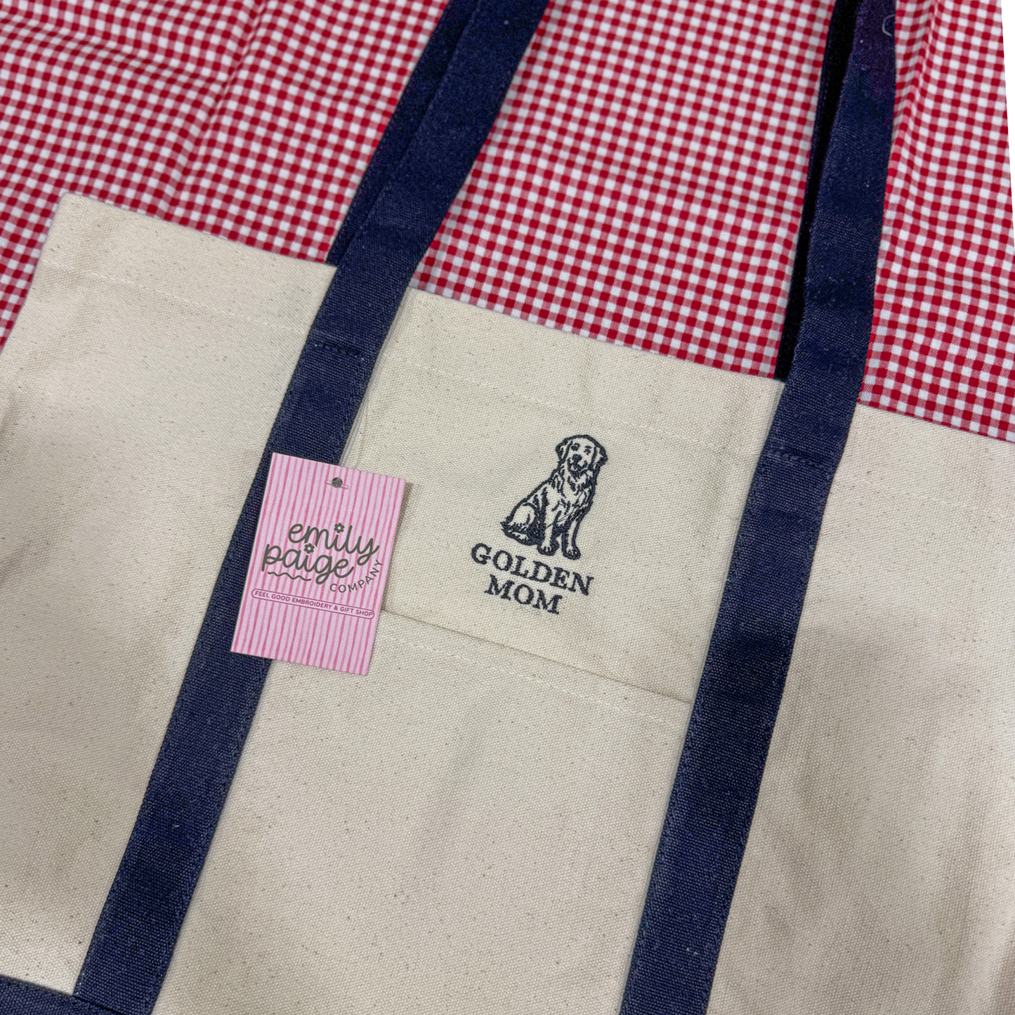 Golden Mom Embroidered Canvas Tote Bag