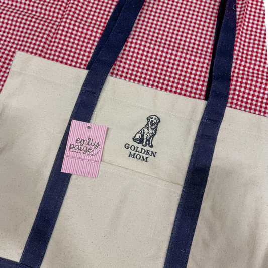 Golden Mom Embroidered Canvas Tote Bag