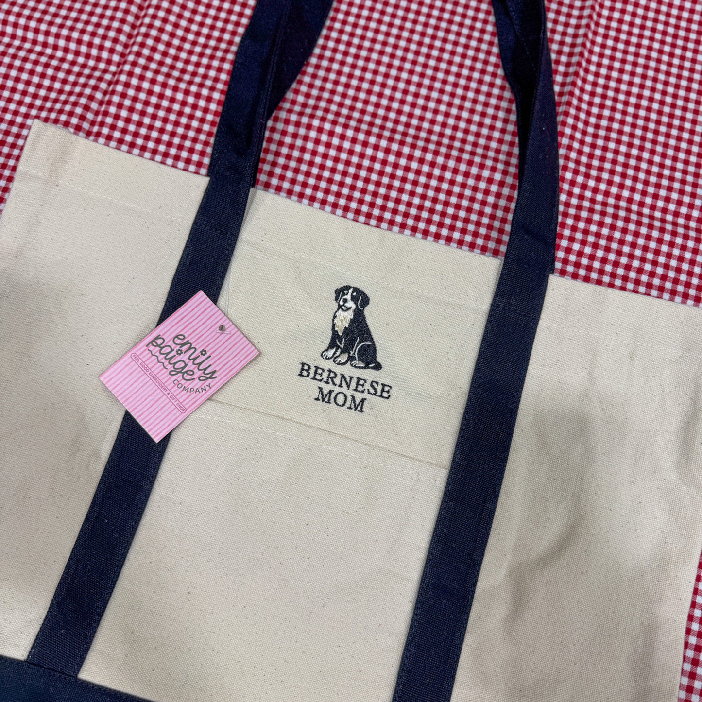 Bernese Mom Embroidered Canvas Tote Bag