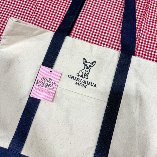 Chihuahua Mom Embroidered Canvas Tote Bag