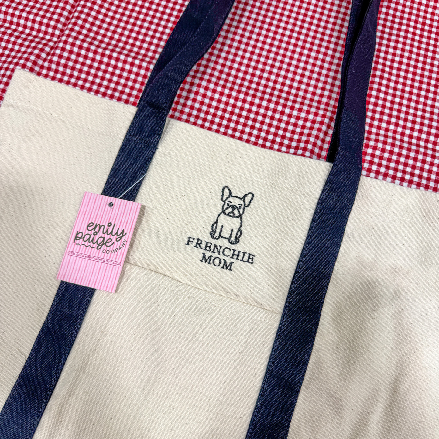 Frenchie Mom Embroidered Canvas Tote Bag