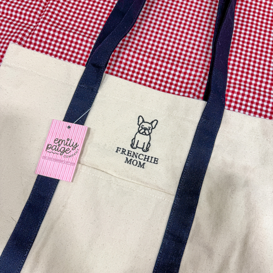 Frenchie Mom Embroidered Canvas Tote Bag