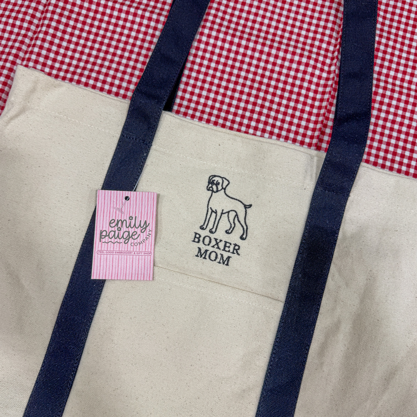 Boxer Mom Embroidered Canvas Tote Bag