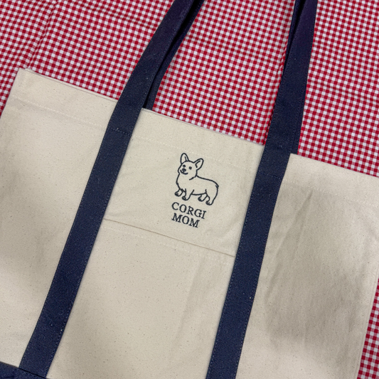Corgi Mom Embroidered Canvas Tote Bag