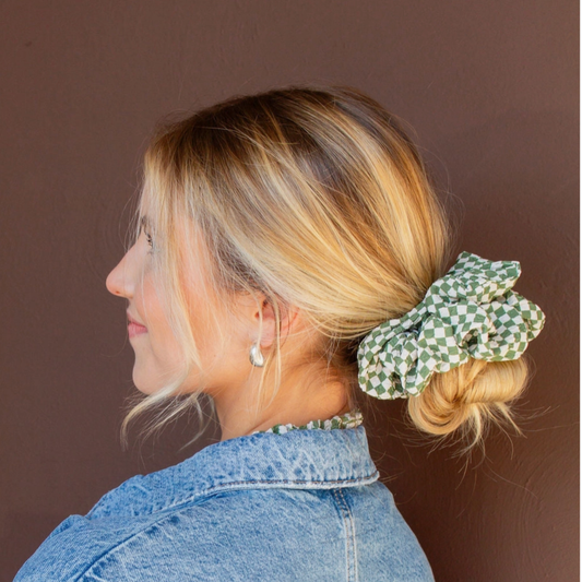 Green Checker Jumbo Scrunchie