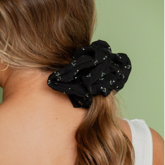 Black Floral Jumbo Scrunchie