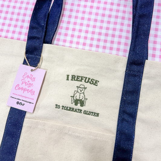 I Refuse to Tolerate Gluten Embroidered Canvas Tote Bag