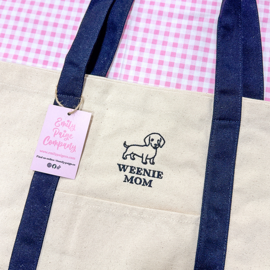 Weenie Mom Embroidered Canvas Tote Bag