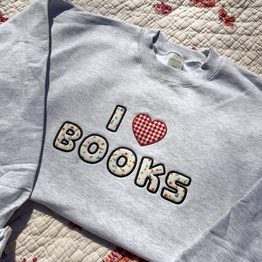 I <3 Books Applique Embroidered Crewneck