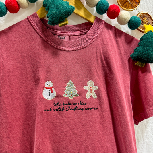 Christmas Movies & Baked Cookies Embroidered Tee