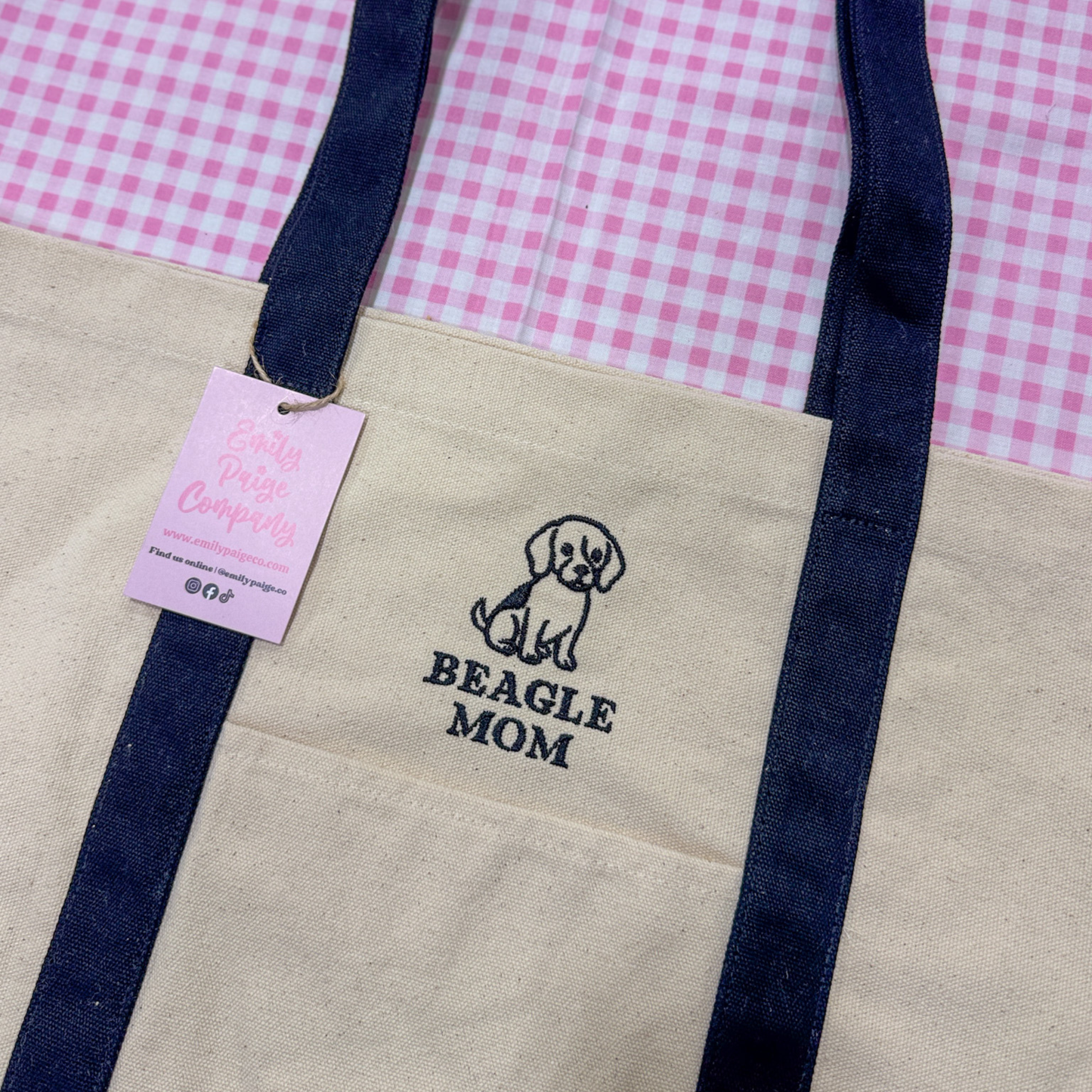 Beagle Mom Embroidered Canvas Tote Bag