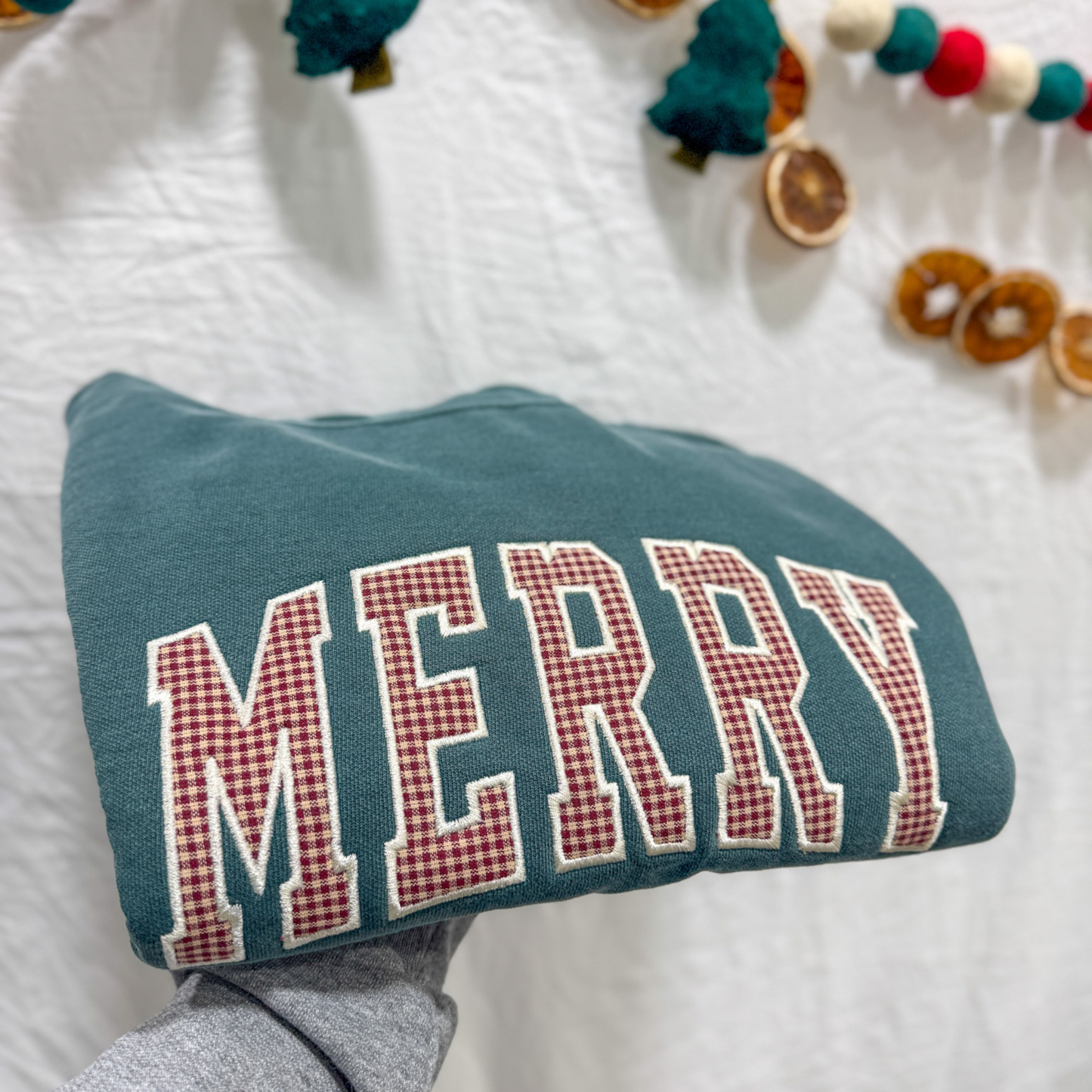 Merry Applique Embroidered Crewneck