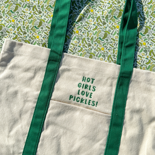 Hot Girls Love Pickles! Embroidered Canvas Tote Bag