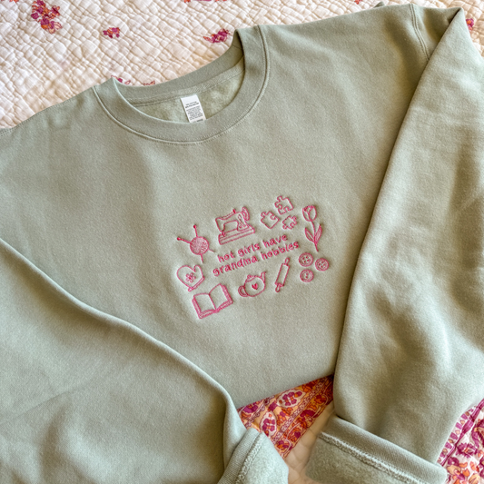 Grandma Hobbies Embroidered Crewneck