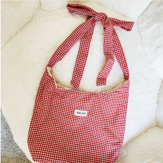 Book Lover Gingham (Adjustable Strap) Tote Bag