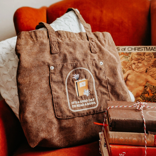 It's A Good Day To Read A Book Embroidered Corduroy Tote Bag