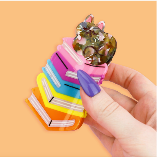 Book Stack Kitty Hair Clip