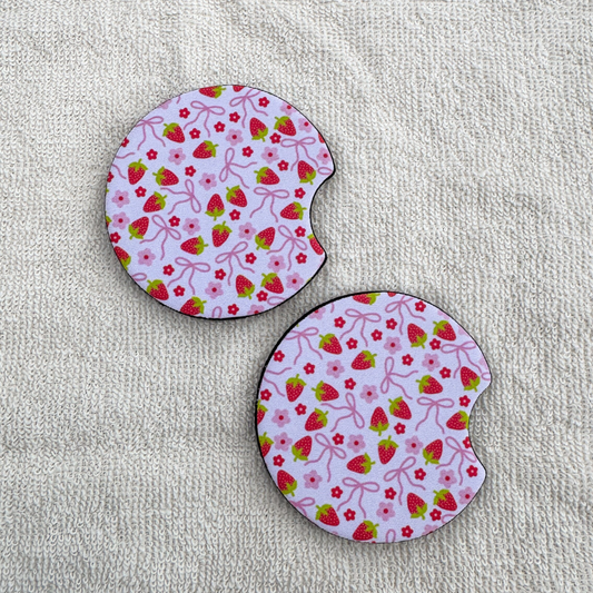 Strawberry Coquette Bow Car Coasters