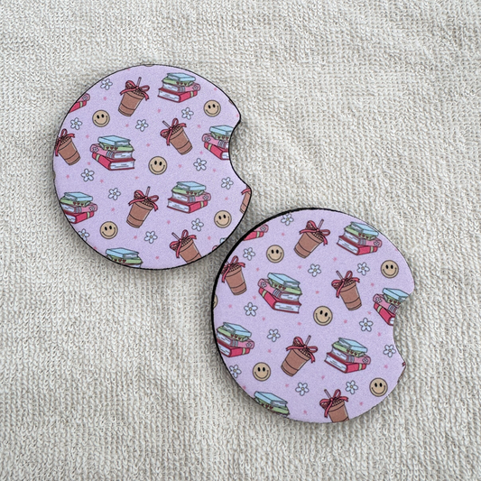 Books & Iced Coffee Car Coasters